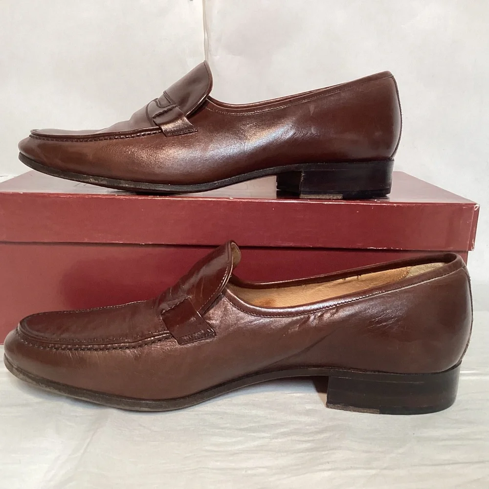 Peter Lord Vintage Mens Brown Leather Loafers Made in Italy Men's size 8 1/2